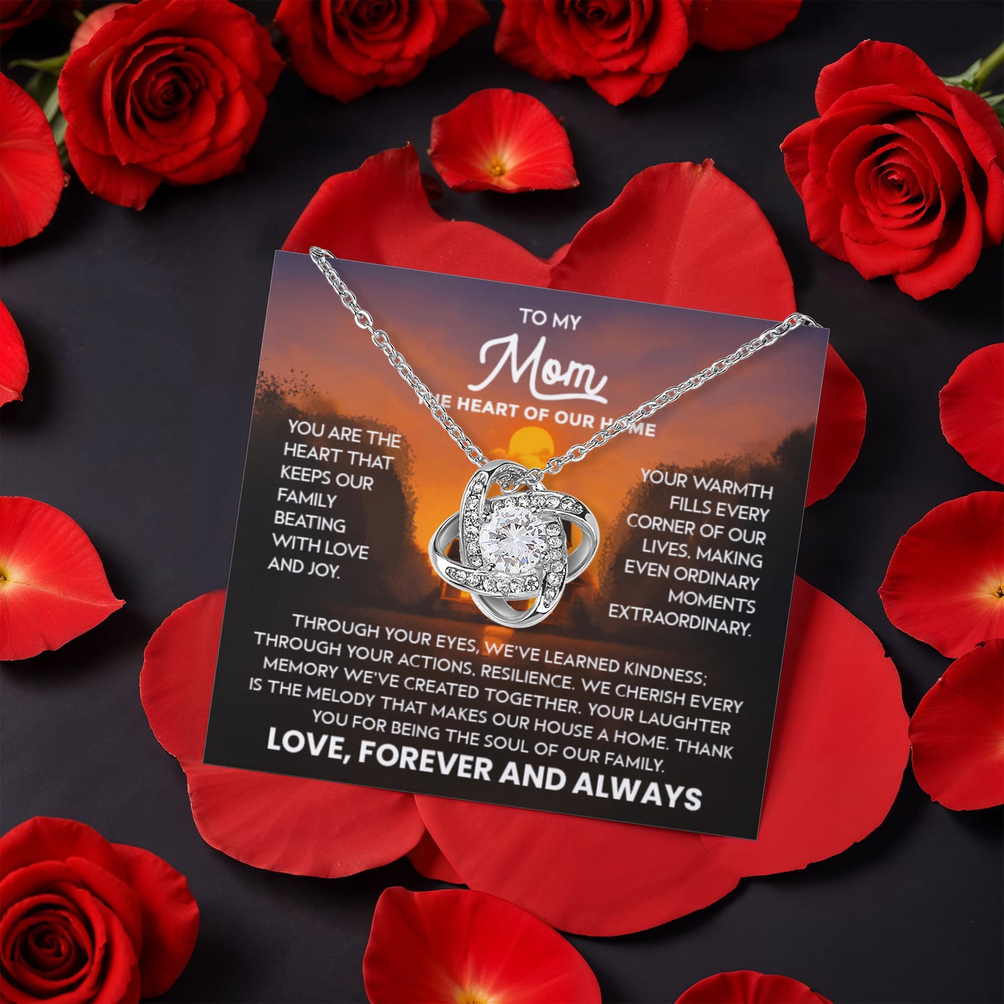 To My Mom Necklace from Daughter and Son – Love Knot Pendant in Luxurious Preserved Rose Gift Box – Mother's Day or Birthday Gift