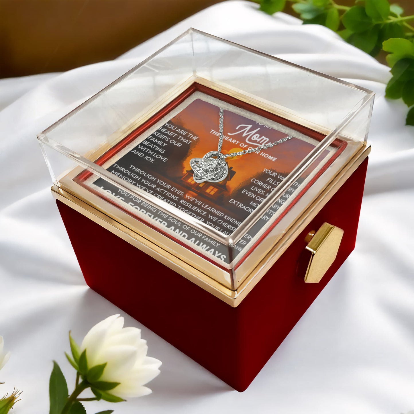 To My Mom Necklace from Daughter and Son – Love Knot Pendant in Luxurious Preserved Rose Gift Box – Mother's Day or Birthday Gift