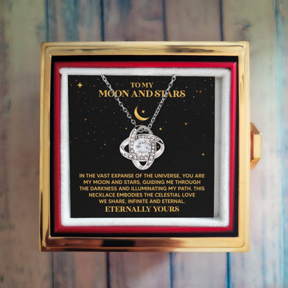 To My Moon and Stars Necklace for Her, Anniversary Necklace for Wife or Girlfriend, Christmas Gifts for Partner with Gold Luxury Box and Red Rose
