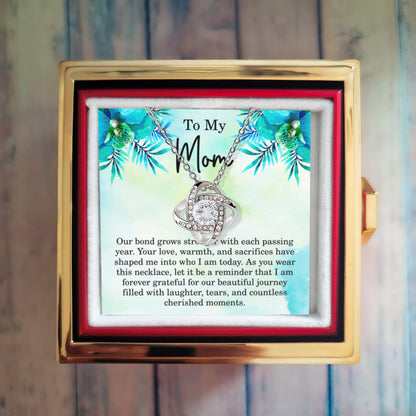 To My Mom Necklace from Son for Mother’s Day 2025 – Mother’s Day Jewelry Gift with Message Card - Mom Christmas Gift from Daughter - Love Knot Mom Necklace in Gift Box with Rose