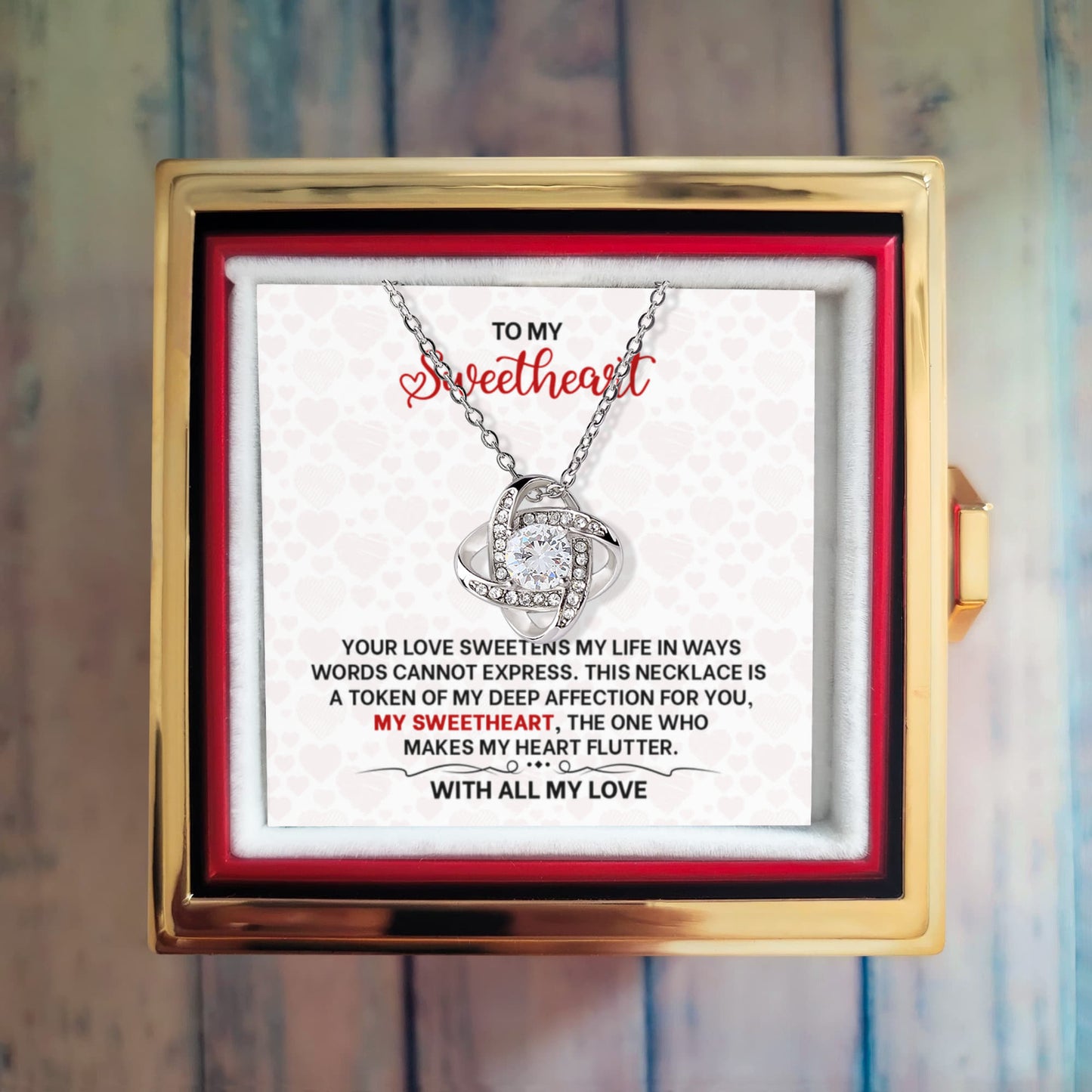 To My Sweetheart Necklace – Romantic Gift for Wife, Partner, or Girlfriend in Luxury Gold Box with Red Rose - for Wedding Anniversary, Birthday, or Christmas