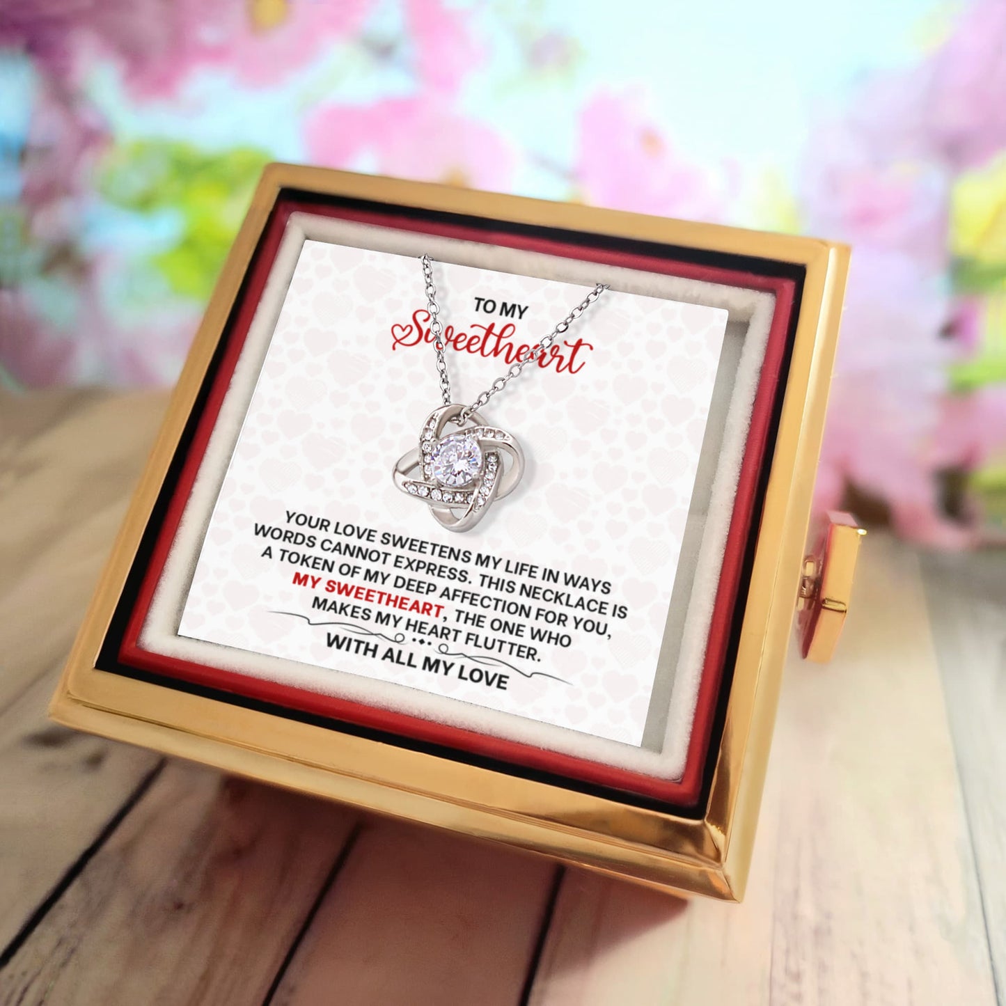 To My Sweetheart Necklace – Romantic Gift for Wife, Partner, or Girlfriend in Luxury Gold Box with Red Rose - for Wedding Anniversary, Birthday, or Christmas