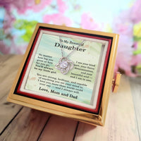 Load image into Gallery viewer, To My Beautiful Daughter Necklace from Mom and Dad, Daughter Love Knot Necklace with Rotating Rose Gift Box
