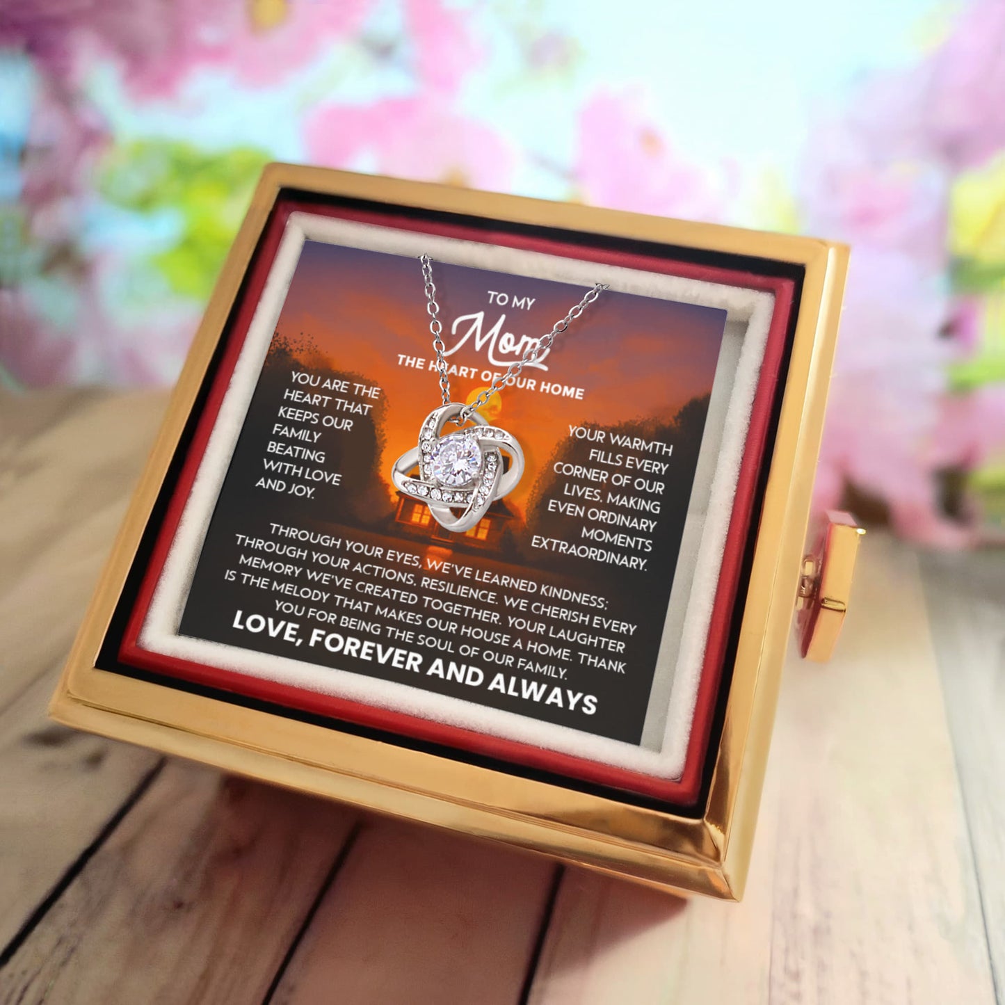To My Mom Necklace from Daughter and Son – Love Knot Pendant in Luxurious Preserved Rose Gift Box – Mother's Day or Birthday Gift
