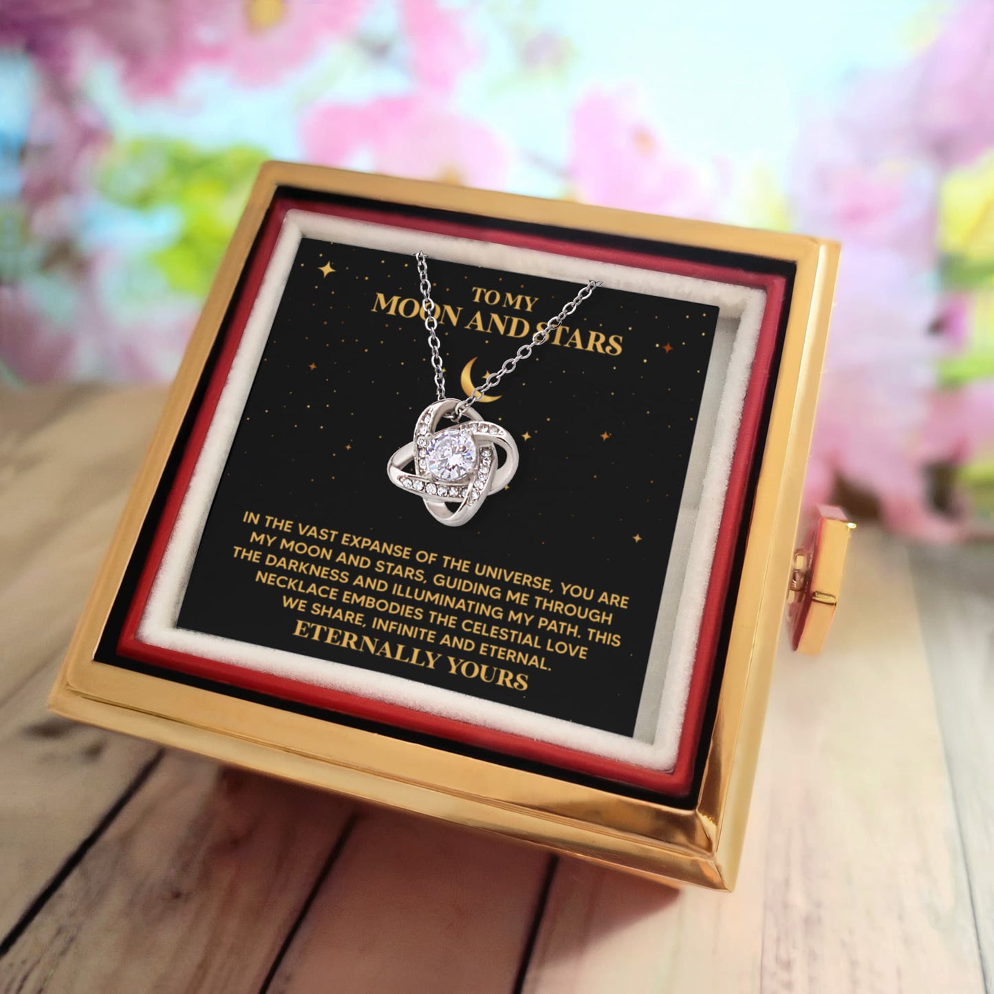 To My Moon and Stars Necklace for Her, Anniversary Necklace for Wife or Girlfriend, Christmas Gifts for Partner with Gold Luxury Box and Red Rose