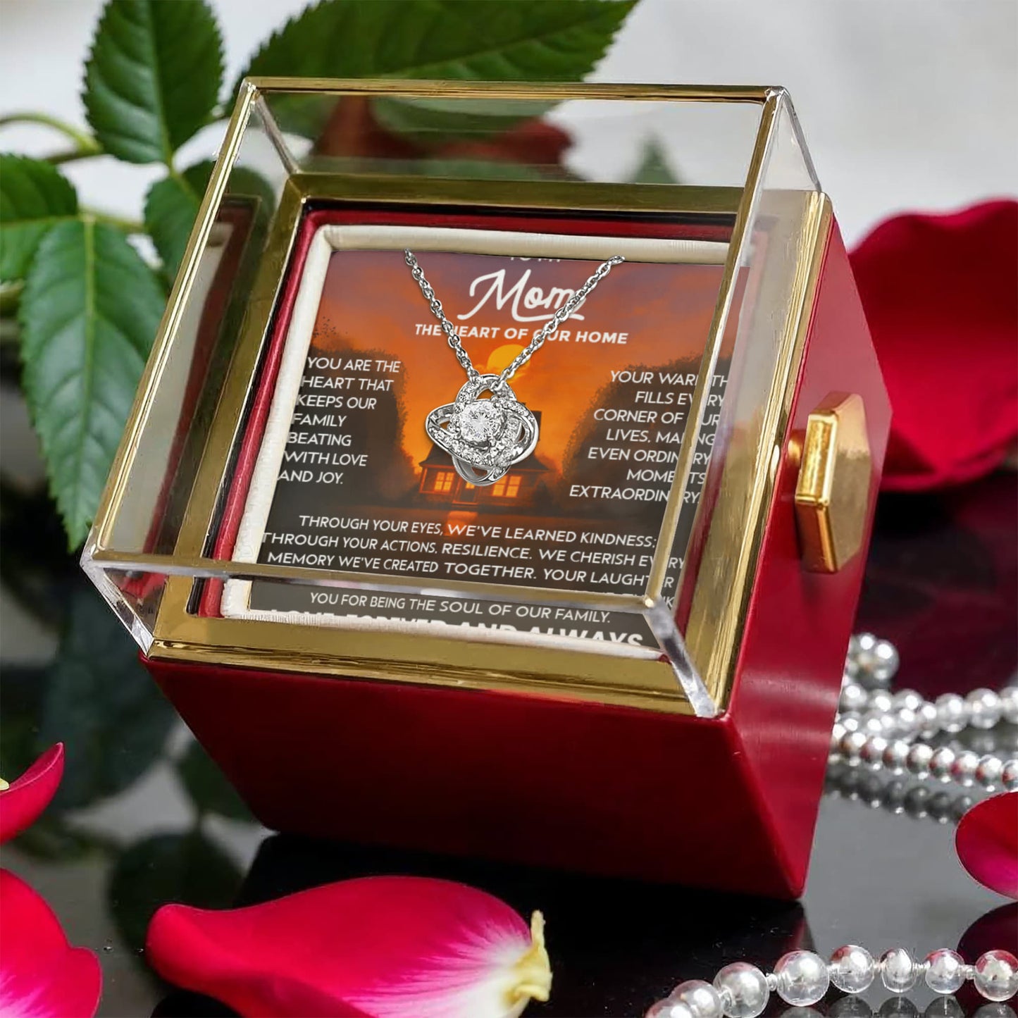 To My Mom Necklace from Daughter and Son – Love Knot Pendant in Luxurious Preserved Rose Gift Box – Mother's Day or Birthday Gift