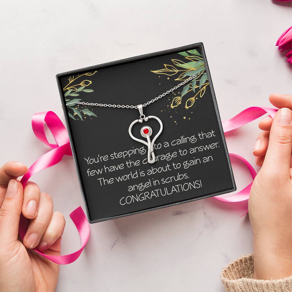 Nurse Graduation Gift Future Nurse Christmas Gift  Stethoscope Necklace The World Is About to Gain an Angel in Scrubs Necklace