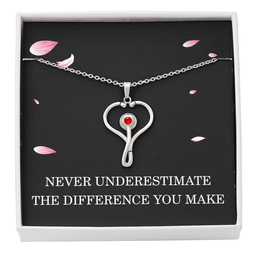 Nurse Necklace Nurse Christmas Gift for Nurse Appreciation Gift HeartScope Necklace for Her Stethoscope Necklace Nursing Team Gift Never Underestimate The Difference You Make