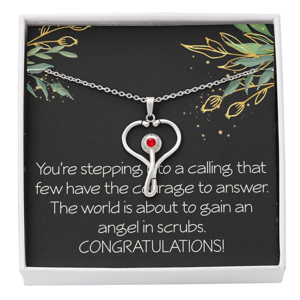 Nurse Graduation Gift Future Nurse Christmas Gift  Stethoscope Necklace The World Is About to Gain an Angel in Scrubs Necklace