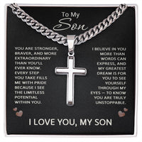 Load image into Gallery viewer, To My Son Necklace, Stainless Steel Cuban Link Cross Jewelry - Graduation Gift for Son
