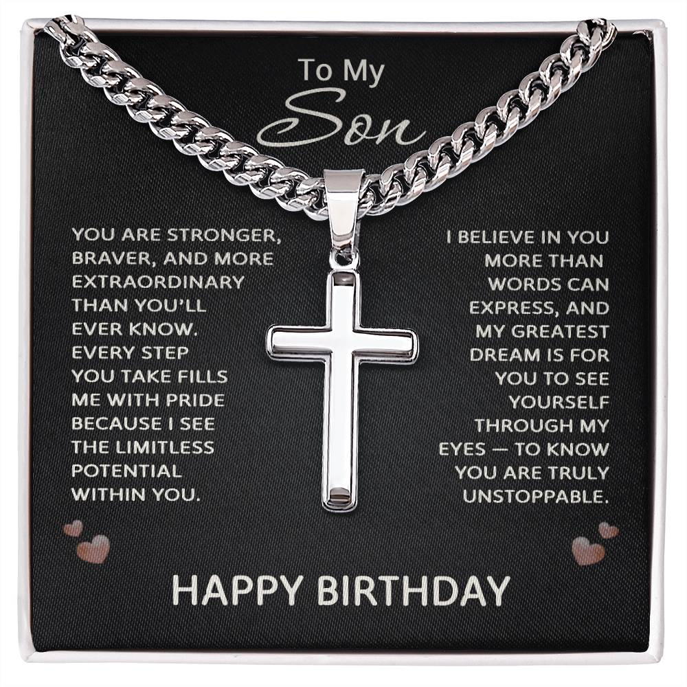 Birthday Gifts for Son - To My Son Necklace Stainless Steel Cross Necklace