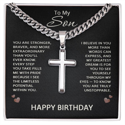 Birthday Gifts for Son - To My Son Necklace Stainless Steel Cross Necklace