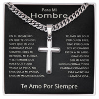 Load image into Gallery viewer, Cadena cubana con cruz para hombre en caja estándar, regalo de San Valentín en español.
