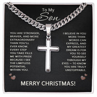 Load image into Gallery viewer, Son Christmas Gifts from Mom and Dad, To My Son Cross with Cuban Link Necklace
