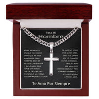 Load image into Gallery viewer, Collar de cruz para hombre en caja de lujo con luz LED, regalo de aniversario en español.

