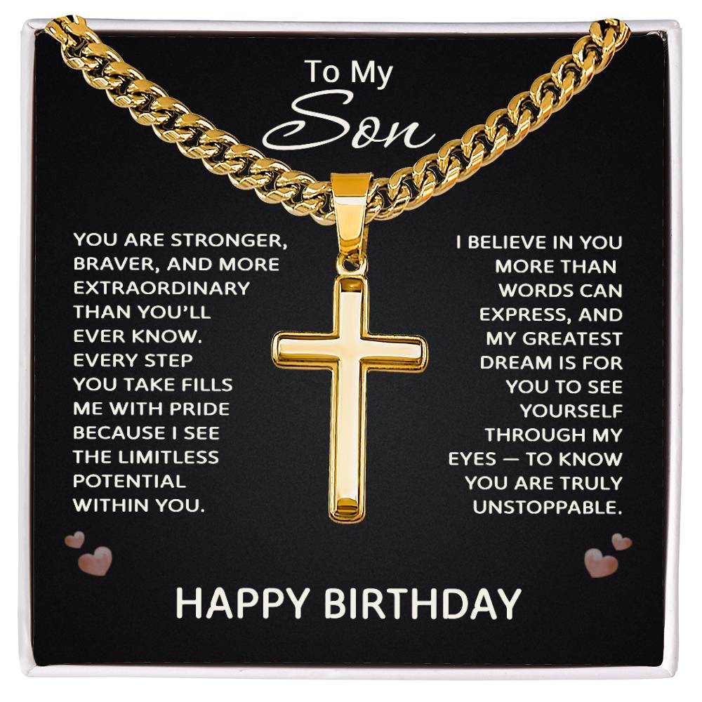 Birthday Gifts for Son - To My Son Necklace Stainless Steel Cross Necklace