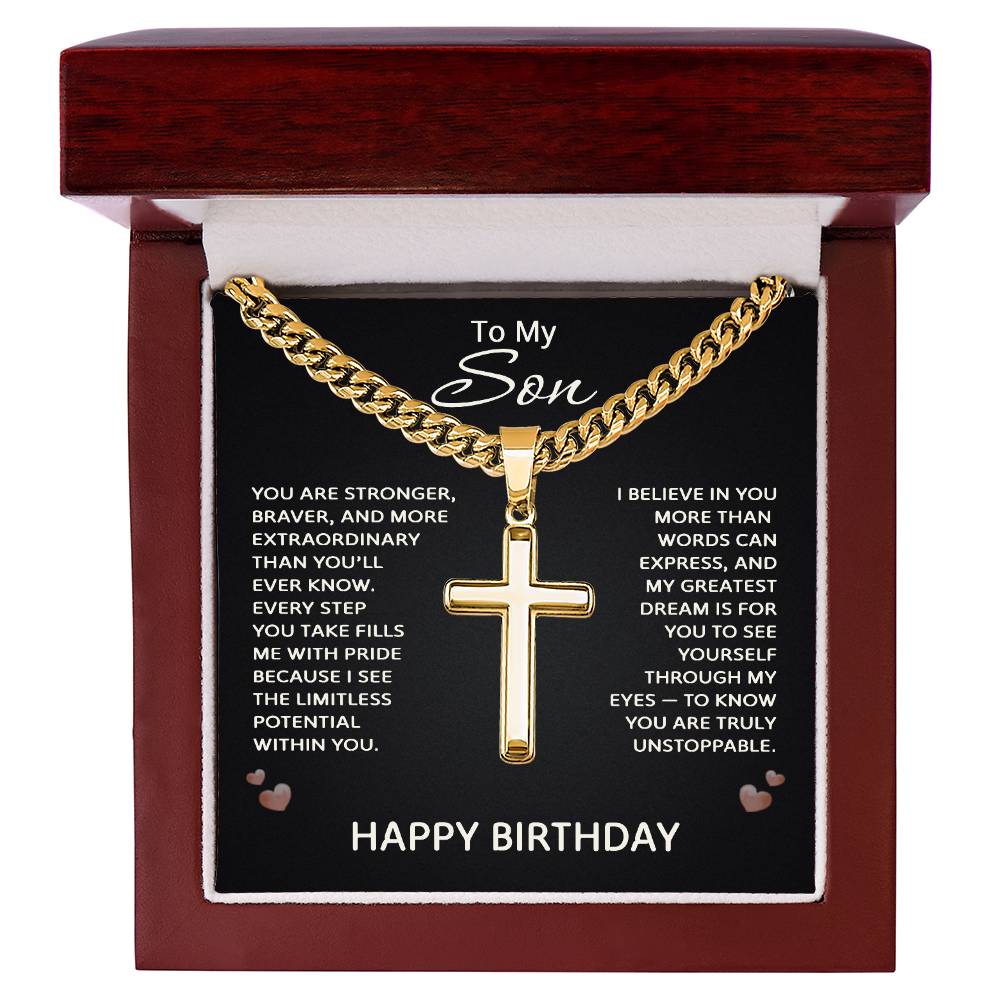 Birthday Gifts for Son - To My Son Necklace Stainless Steel Cross Necklace