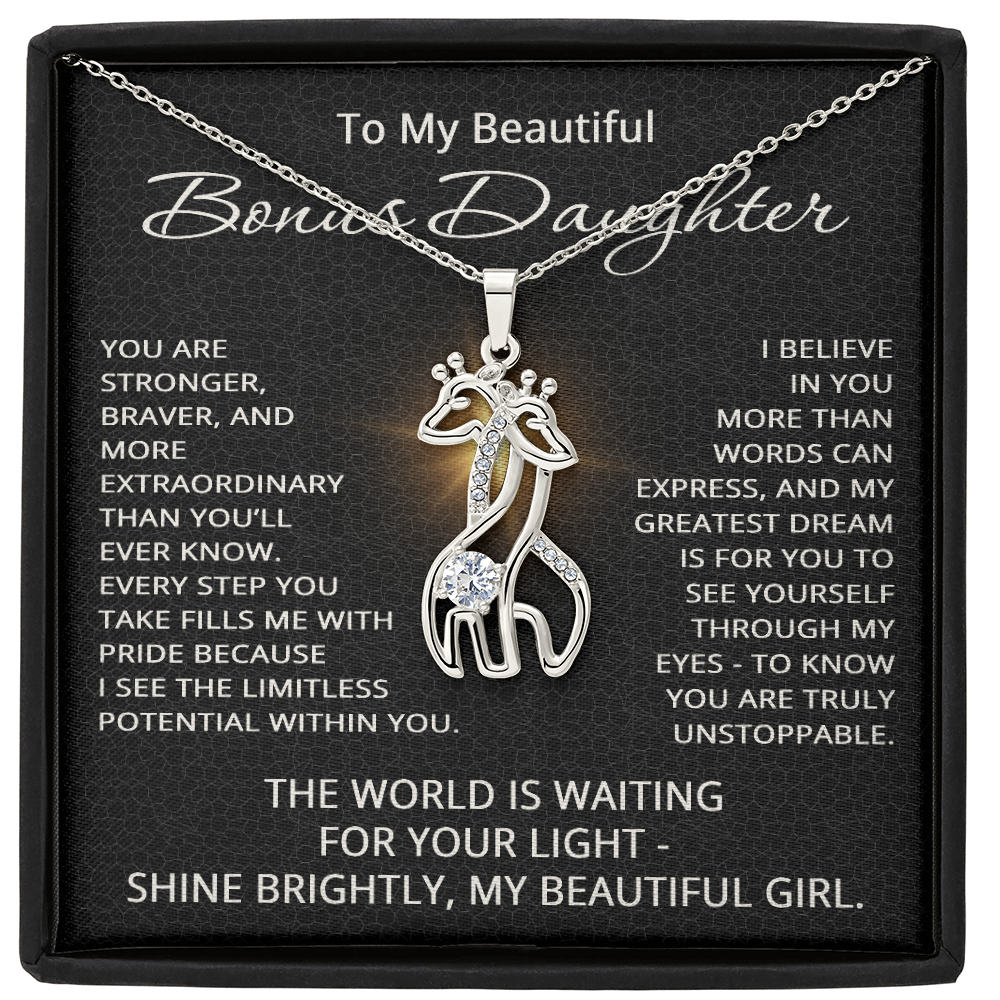 To My Beautiful Bonus Daughter Necklace from Stepmom Stepdad for Christmas Birthday Gift for Stepdaughter Step daughter Step-Daughter