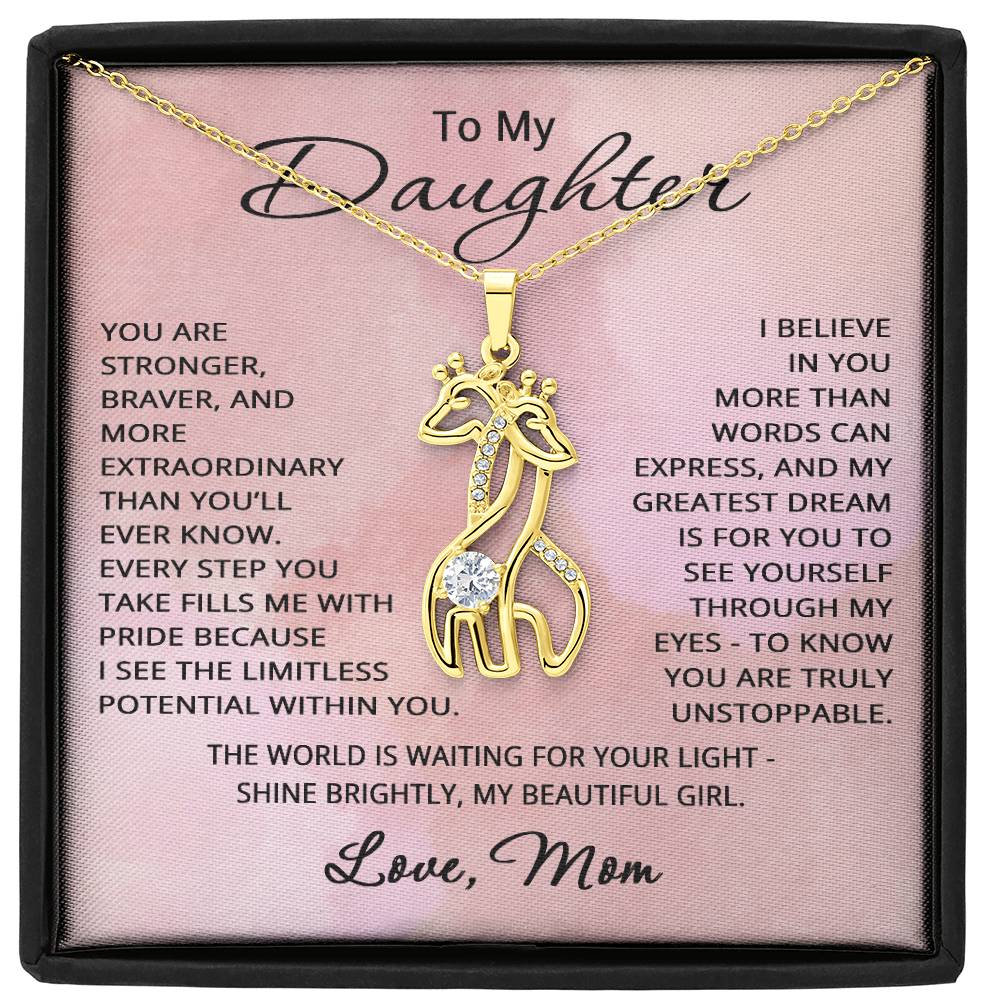 To My Daughter Necklace from Mom Daughter Gift for Christmas Birthday Giraffe Pendant Jewelry Stronger Braver