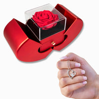 Load image into Gallery viewer, Preserved Red Real Rose with Heart Necklace, Valentine's Day or Anniversary Jewelry for Wife, Girlfriend - Love Pendant - Regalo para Mujer
