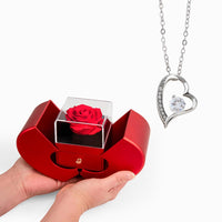 Load image into Gallery viewer, Preserved Red Real Rose with Heart Necklace, Valentine's Day or Anniversary Jewelry for Wife, Girlfriend - Love Pendant - Regalo para Mujer
