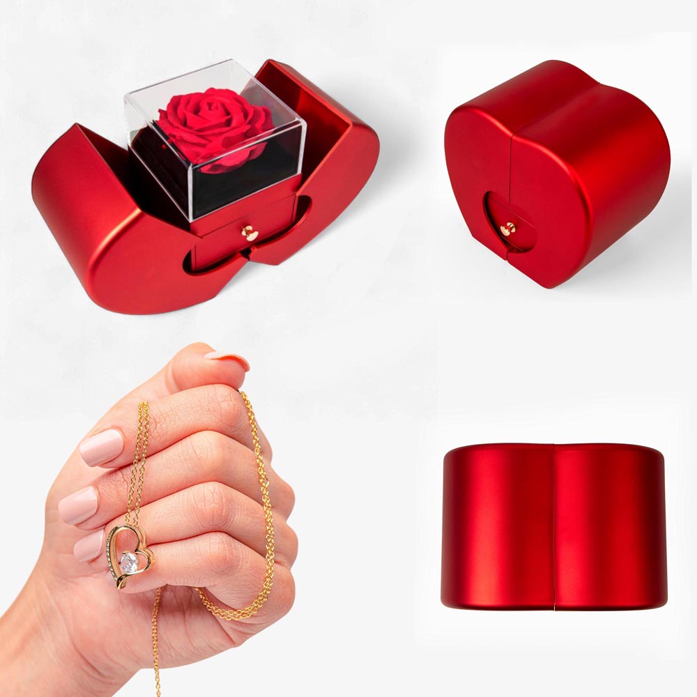 Preserved Red Real Rose with Heart Necklace, Valentine's Day or Anniversary Jewelry for Wife, Girlfriend - Love Pendant - Regalo para Mujer