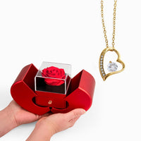Load image into Gallery viewer, Preserved Red Real Rose with Heart Necklace, Valentine's Day or Anniversary Jewelry for Wife, Girlfriend - Love Pendant - Regalo para Mujer
