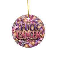 Load image into Gallery viewer, Fuck Cancer Ornament - Breast Cancer Survivor Gift, Chemo Patient Gift for Women, Ceramic Ornament
