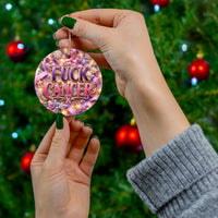 Load image into Gallery viewer, Fuck Cancer Ornament - Breast Cancer Survivor Gift, Chemo Patient Gift for Women, Ceramic Ornament
