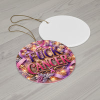 Load image into Gallery viewer, Fuck Cancer Ornament - Breast Cancer Survivor Gift, Chemo Patient Gift for Women, Ceramic Ornament
