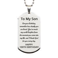 Load image into Gallery viewer, 100th Birthday Gift for Son - 100th Birthday Dog Tag Necklace for Son Stainless Steel – front view
