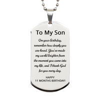 Load image into Gallery viewer, 11 Months Gift for Son - 11 Months Dog Tag Necklace for Son Stainless Steel – front view
