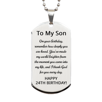 Load image into Gallery viewer, 24th Birthday Gift for Son - 24th Birthday Dog Tag Necklace for Son Stainless Steel – front view
