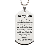 Load image into Gallery viewer, 3rd Birthday Gift for Son - 3rd Birthday Dog Tag Necklace for Son Stainless Steel – front view

