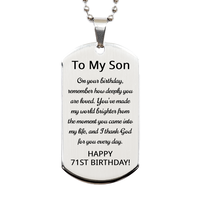 Load image into Gallery viewer, 71st Birthday Gift for Son - 71st Birthday Dog Tag Necklace for Son Stainless Steel – front view
