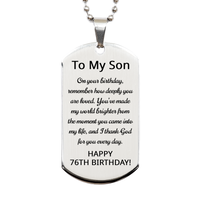 Load image into Gallery viewer, 76th Birthday Gift for Son - 76th Birthday Dog Tag Necklace for Son Stainless Steel – front view
