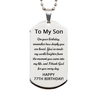 Load image into Gallery viewer, 77th Birthday Gift for Son - 77th Birthday Dog Tag Necklace for Son Stainless Steel – front view

