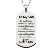 Load image into Gallery viewer, To My Son Birthday Gift from Mom and Dad - Son Dog Tag Necklace from Mom Dad - Son Birthday Necklace – front view
