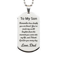 Load image into Gallery viewer, To My Son Dog Tag Necklace from Dad - Son Gift from Dad - for Birthday Christmas Stainless Steel – front view
