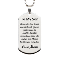 Load image into Gallery viewer, To My Son Dog Tag Necklace from Mom - Son Gift from Mom - for Birthday Christmas Stainless Steel – front view

