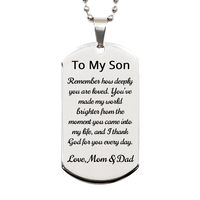 Load image into Gallery viewer, To My Son Dog Tag Necklace from Mom and Dad - Son Gift from Parents - for Birthday Christmas Stainless Steel – front view

