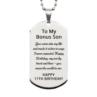 Load image into Gallery viewer, 11th Birthday Gifts for Bonus Son - 11th Birthday Dog Tag Necklace for Bonus Son - Stainless Steel – front view

