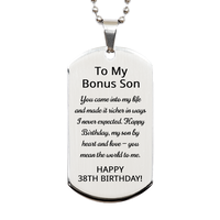 Load image into Gallery viewer, 38th Birthday Gifts for Bonus Son - 38th Birthday Dog Tag Necklace for Bonus Son - Stainless Steel – front view
