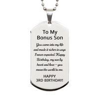 Load image into Gallery viewer, 3rd Birthday Gifts for Bonus Son - 3rd Birthday Dog Tag Necklace for Bonus Son - Stainless Steel – front view
