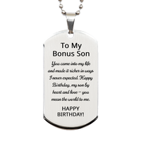 Load image into Gallery viewer, Happy Birthday Gifts for Bonus Son - Happy Birthday Dog Tag Necklace for Bonus Son - Stainless Steel – front view
