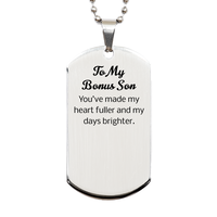 Load image into Gallery viewer, Bonus Son Dog Tag Necklace - Youve made my heart fuller and my days brighter – front view
