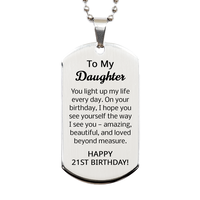 Load image into Gallery viewer, 21st Birthday Gifts for Daughter - 21st Birthday Dog Tag Necklace for Daughter - Stainless Steel – front view

