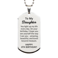 Load image into Gallery viewer, 4th Birthday Gifts for Daughter - 4th Birthday Dog Tag Necklace for Daughter - Stainless Steel – front view
