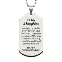 Load image into Gallery viewer, 58th Birthday Gifts for Daughter - 58th Birthday Dog Tag Necklace for Daughter - Stainless Steel – front view
