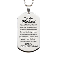 Load image into Gallery viewer, 100th Birthday Gifts for Husband - 100th Birthday Dog Tag Necklace for Husband - Stainless Steel – front view
